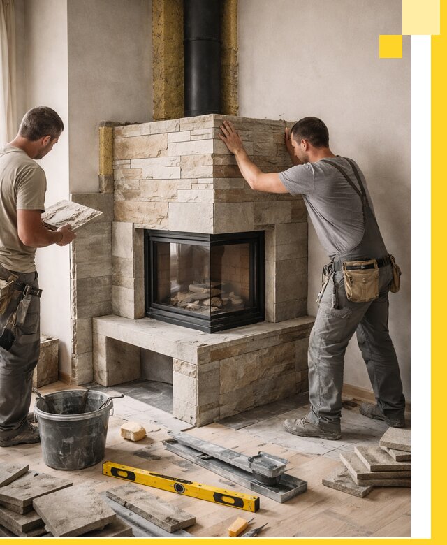 Угловые камины под ключ проект, монтаж и отделка в Белорецке