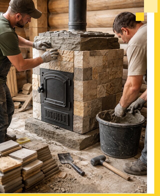 Облицовка банной печи под ключ в Белорецке: камень и плитка