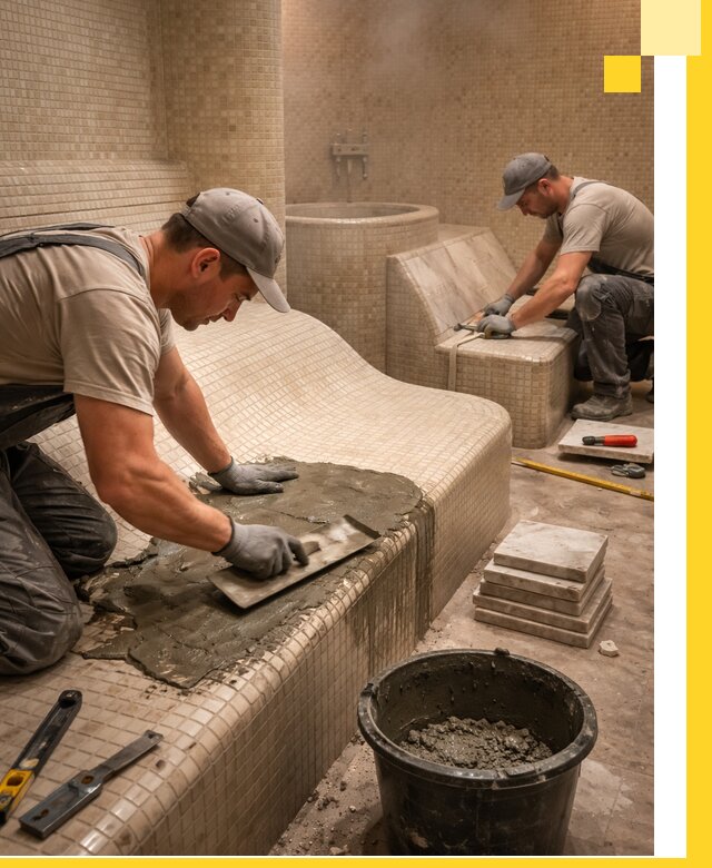 Лежаки для хамама под ключ в Белорецке, проект и монтаж