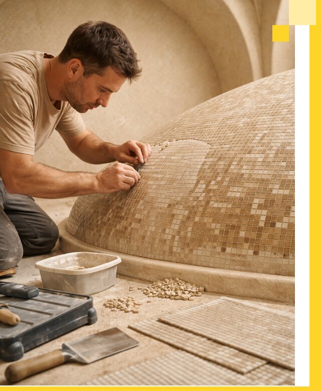 Профессиональная укладка мозаики для хамама под ключ в Белорецке